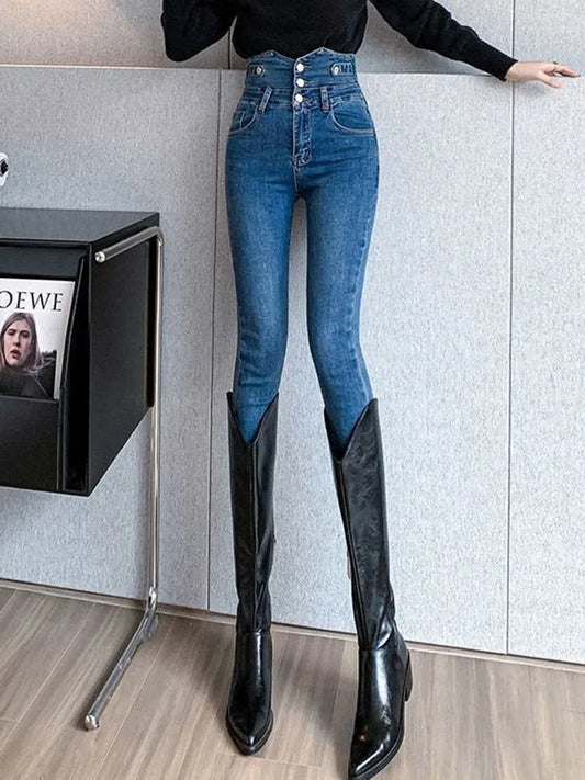 Röhrenjeans mit hoher Taille für Damen – Streetwear-Denim-Hosen