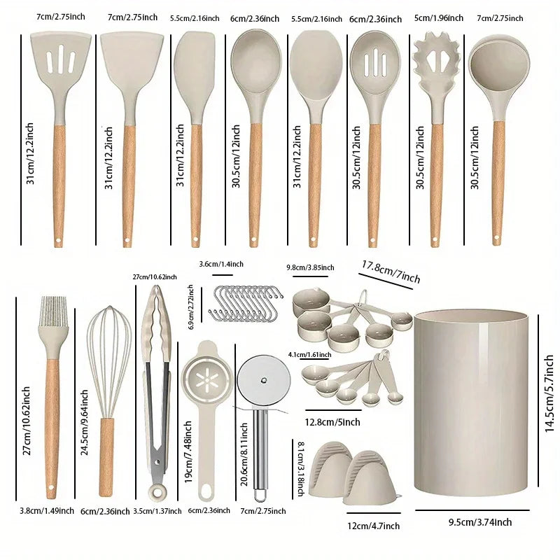 Ensemble d'ustensiles de cuisine en silicone de 36 pièces