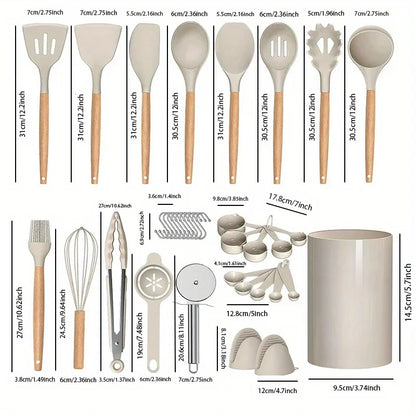 Ensemble d'ustensiles de cuisine en silicone de 36 pièces