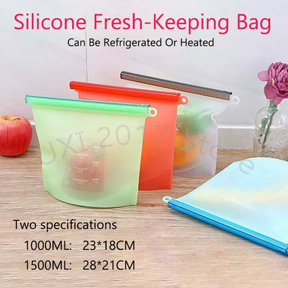 Auslaufsichere, wiederverwendbare Silikon-Aufbewahrungsbeutel für Lebensmittel