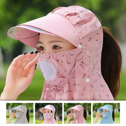 Women Flower Printed UV Protect Face Neck Cover Sun Hat