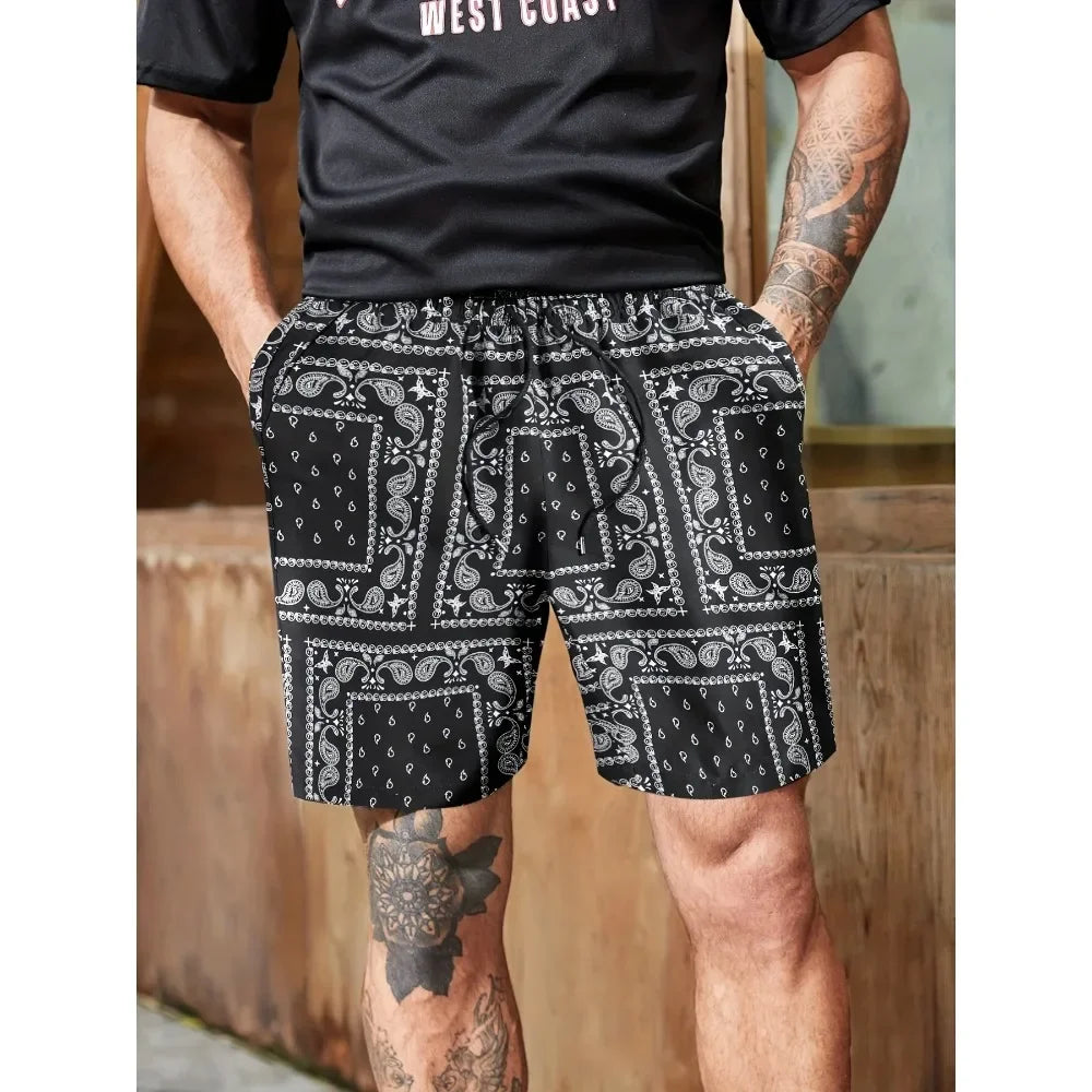 Men Casual Paisley Print Beach Shorts