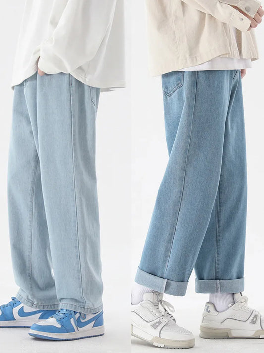 Jeans coréens en denim droit pour hommes