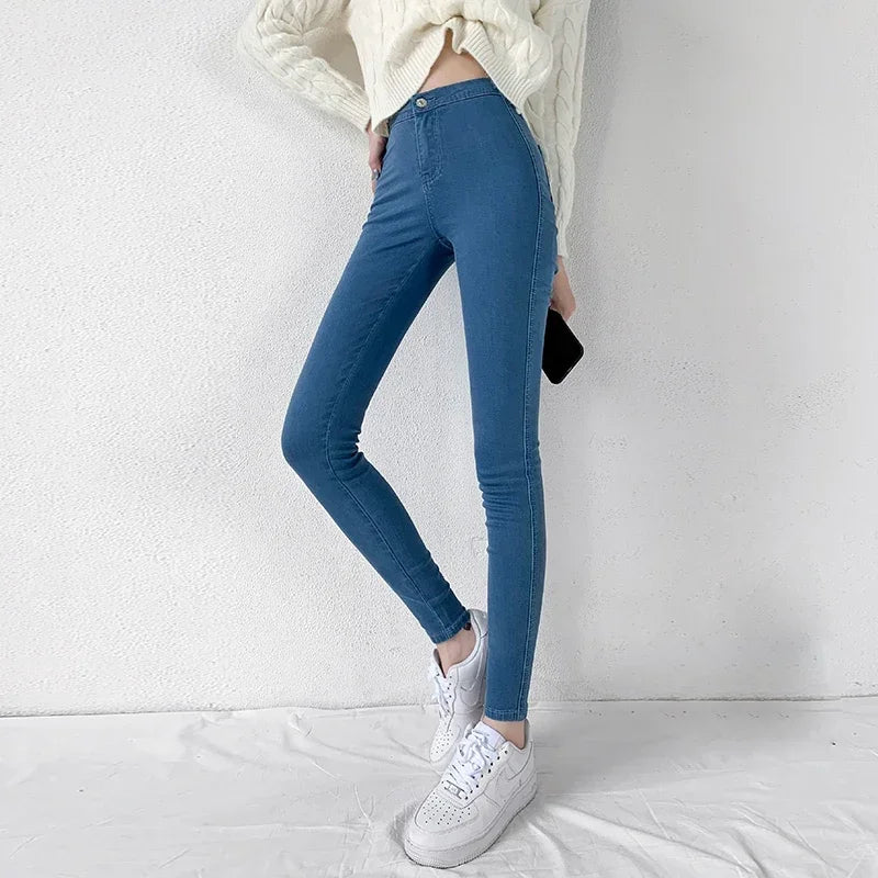 Graue Skinny-Fit-Jeans aus Denim mit hoher Taille