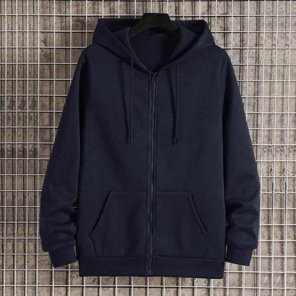 Unisex Solid Color Fleece Zip-Up Hoodie