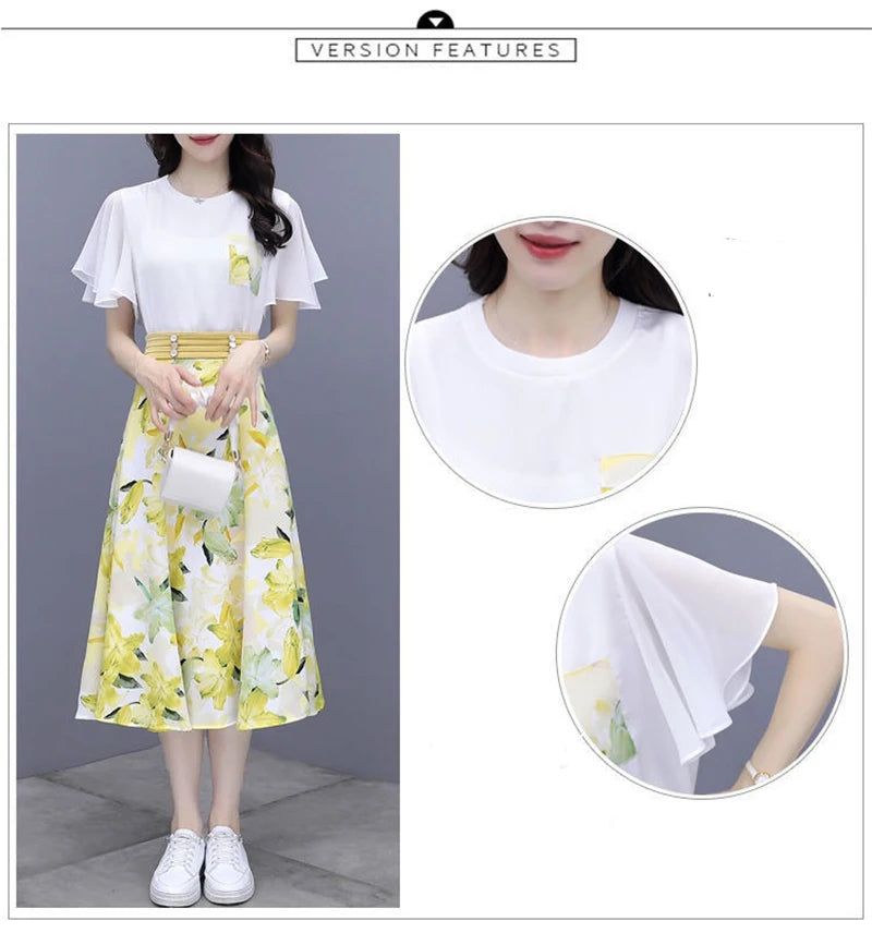 Women's Floral Summer T-shirts & Skirts Set