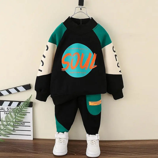 Kids Clothes Boy Long Sleeve Letter Patchwork O-Neck Sweatshirt Pant