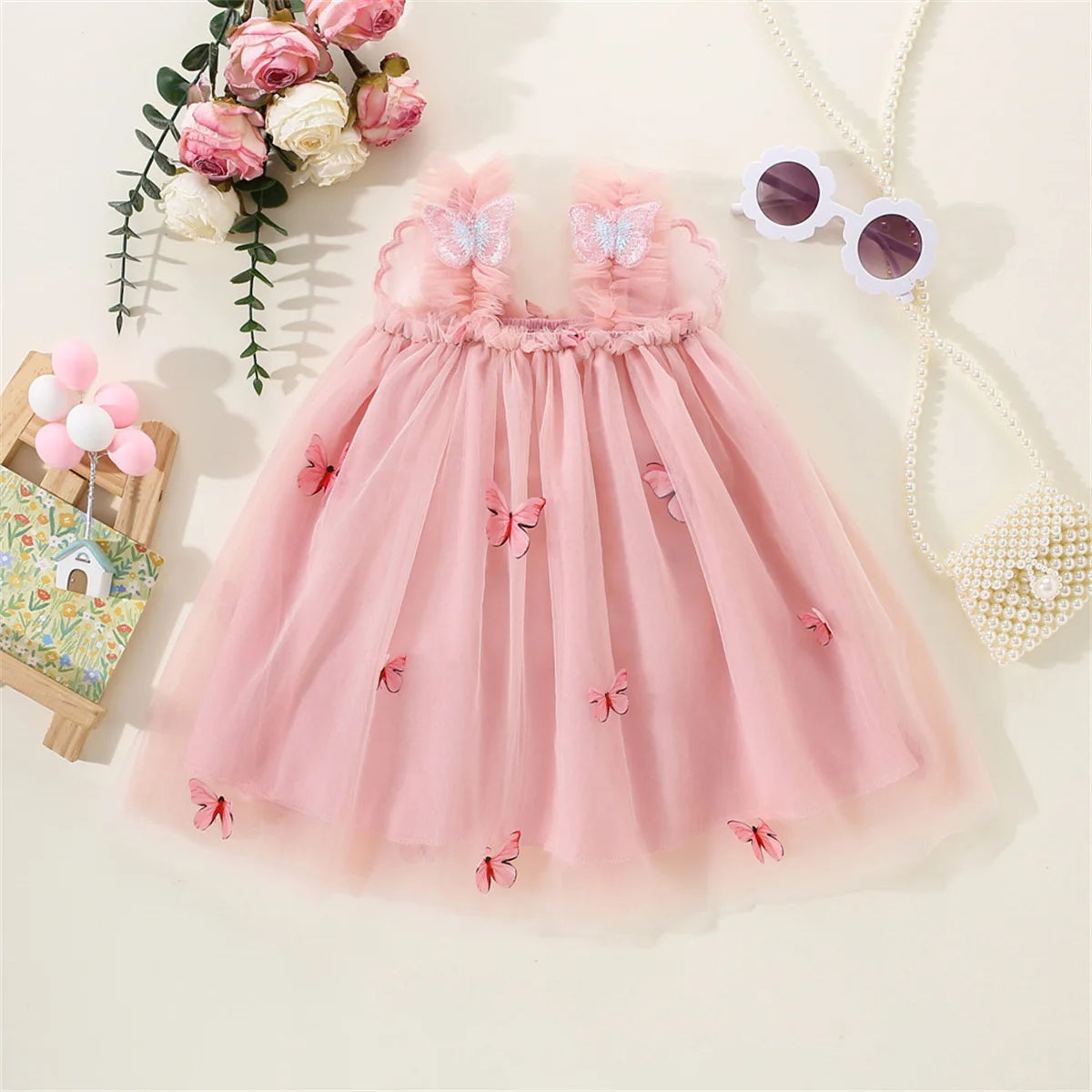 Baby Girl Butterfly Wing Dress - Solid Mesh Dress