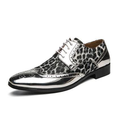 Gold Leopard Leather Brogue Shoes