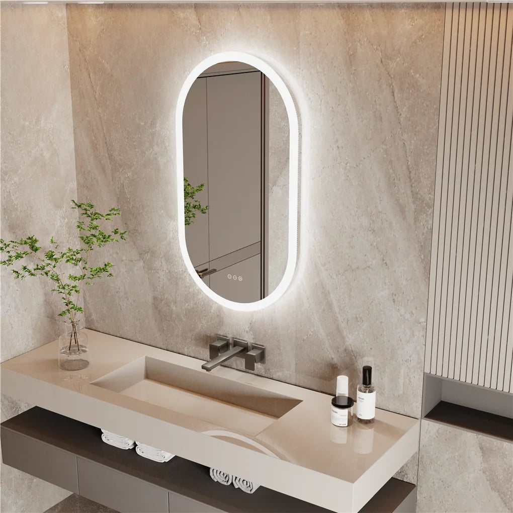 vanity with mirror and lights