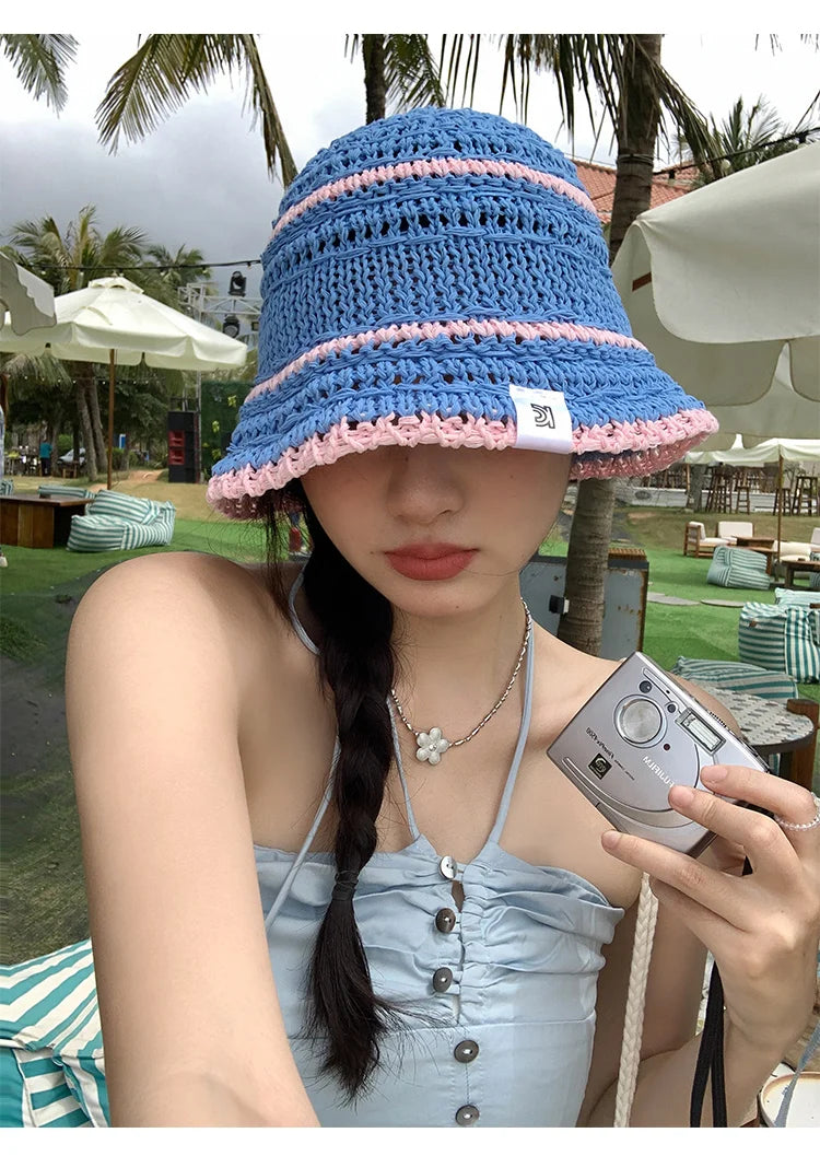 Colorful Woven Hollow Bucket Hats