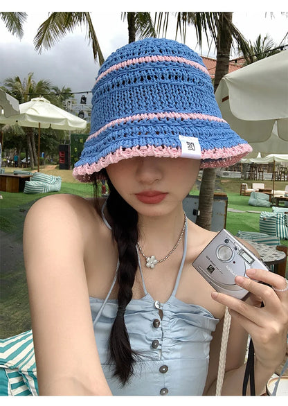 Colorful Woven Hollow Bucket Hats