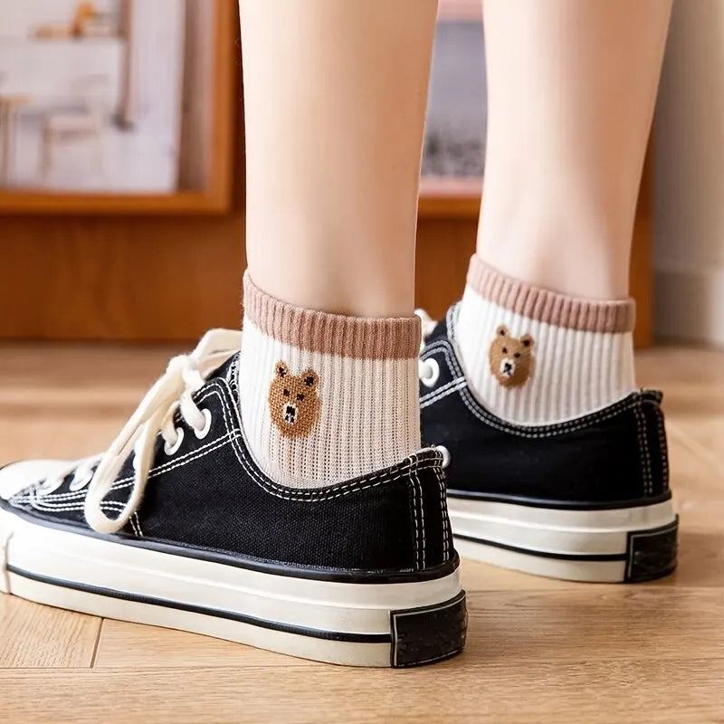 5 Pairs Cute Teddy Bear Ankle Socks