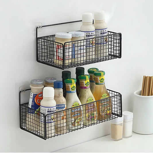 No-Punch Wall Mount Kitchen Storage Organizer Rack