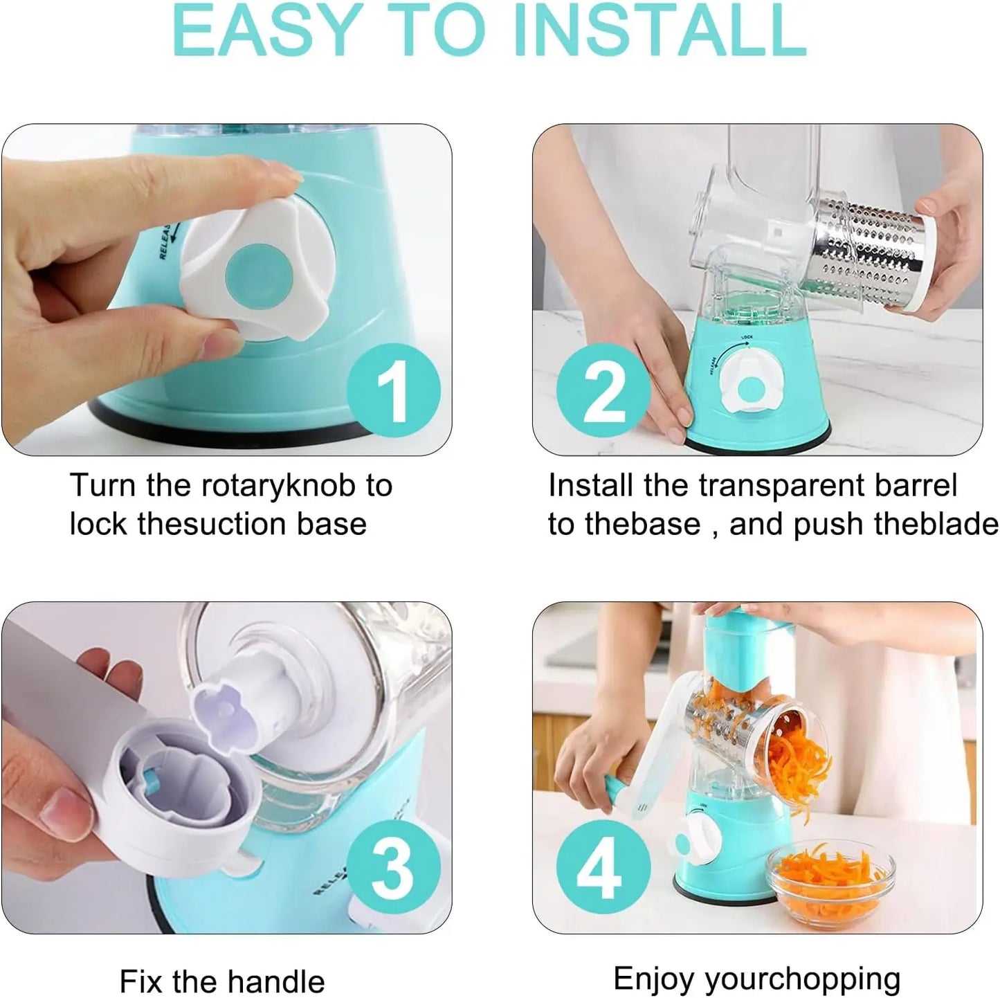 Multifunctional Hand Crank Drum Vegetable Slicer with Interchangeable Blades