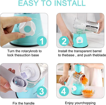 Multifunctional Hand Crank Drum Vegetable Slicer with Interchangeable Blades