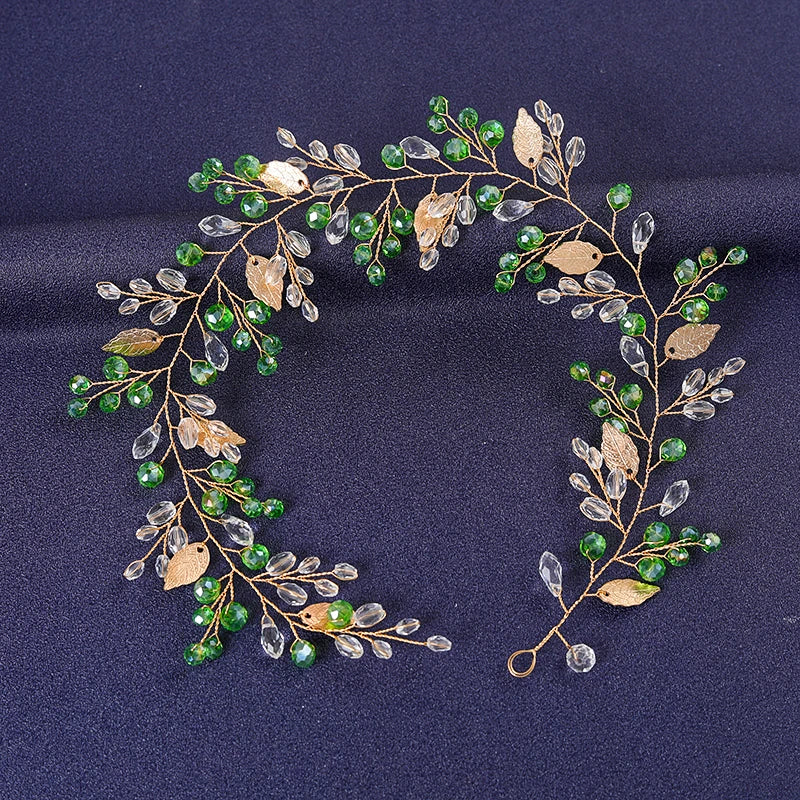 Women's Rhinestone Green Crystal Pearl Hairband