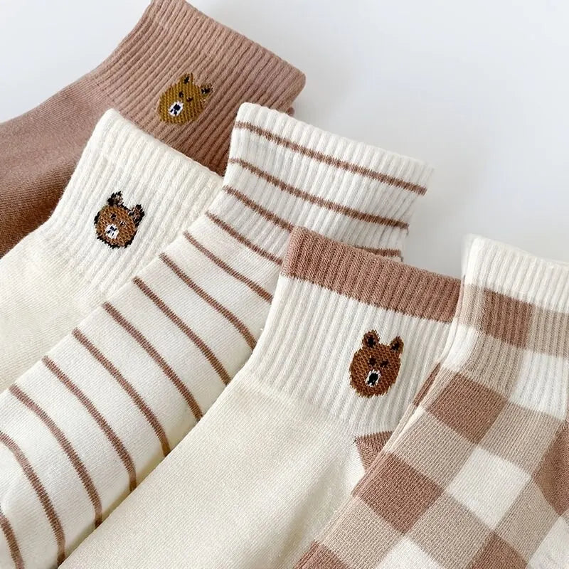 Lot de 5 paires de chaussettes mignonnes en forme d'ours en peluche