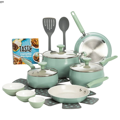 Batterie de cuisine en céramique antiadhésive en aluminium de 16 pièces