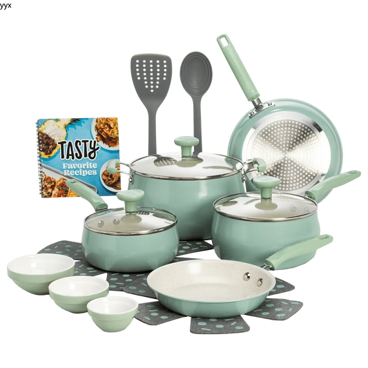 Batterie de cuisine en céramique antiadhésive en aluminium de 16 pièces