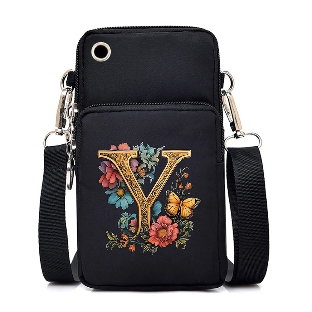 Kleine quadratische Umhängetasche aus Leder mit Buchstabenprint für Damen 