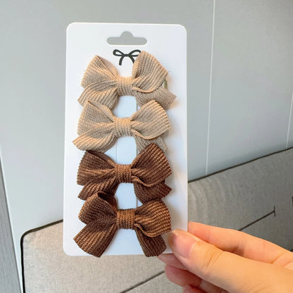 6/10pc Kids Solid Color Ribbon Bow Hair Clips