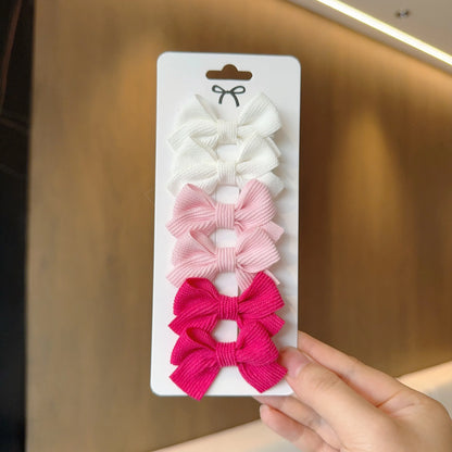 6/10pc Kids Solid Color Ribbon Bow Hair Clips
