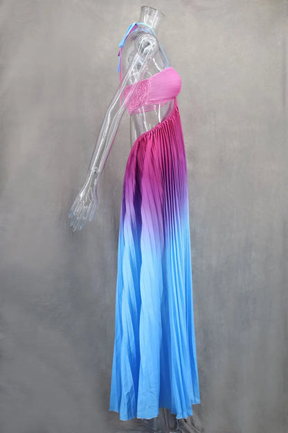 Gradient Pleated French Dress