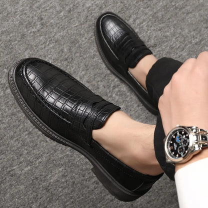 Mocassins décontractés en cuir à motif crocodile à enfiler 