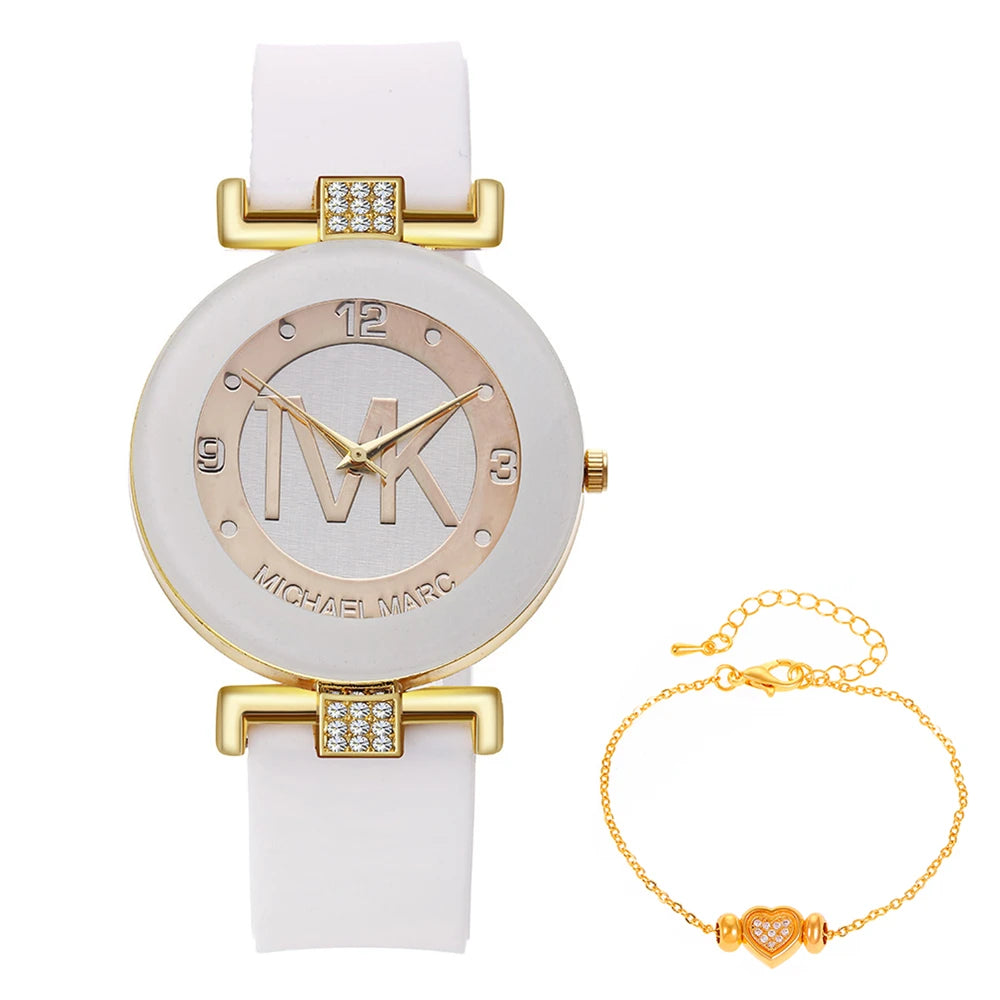 Women's Rhinestone Casual Round Strap Quartz Watches