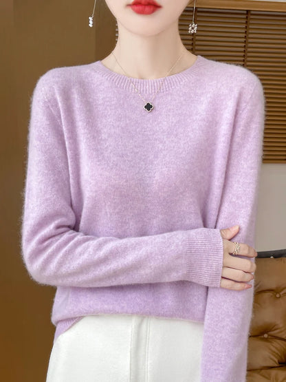 Pull en cachemire tricoté brodé à col rond pour femme