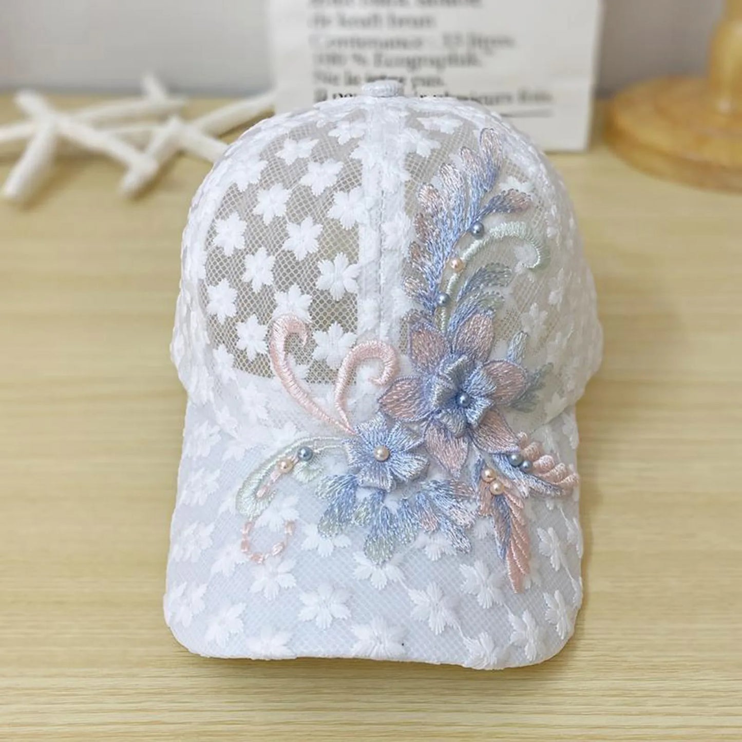 Embroidered Floral Mesh SunScreen Baseball Cap
