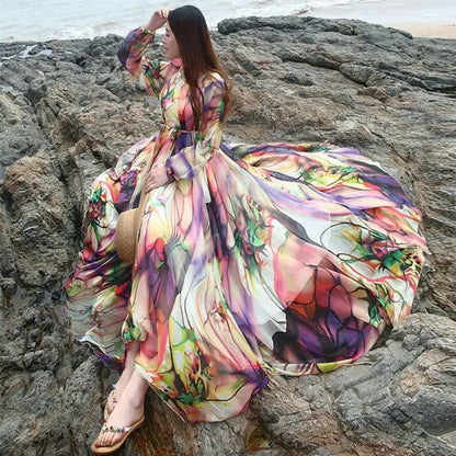 Robe longue bohème en mousseline de soie