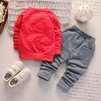 2PCS Baby Long Sleeve Set Baby Solid Large Pocket Pants