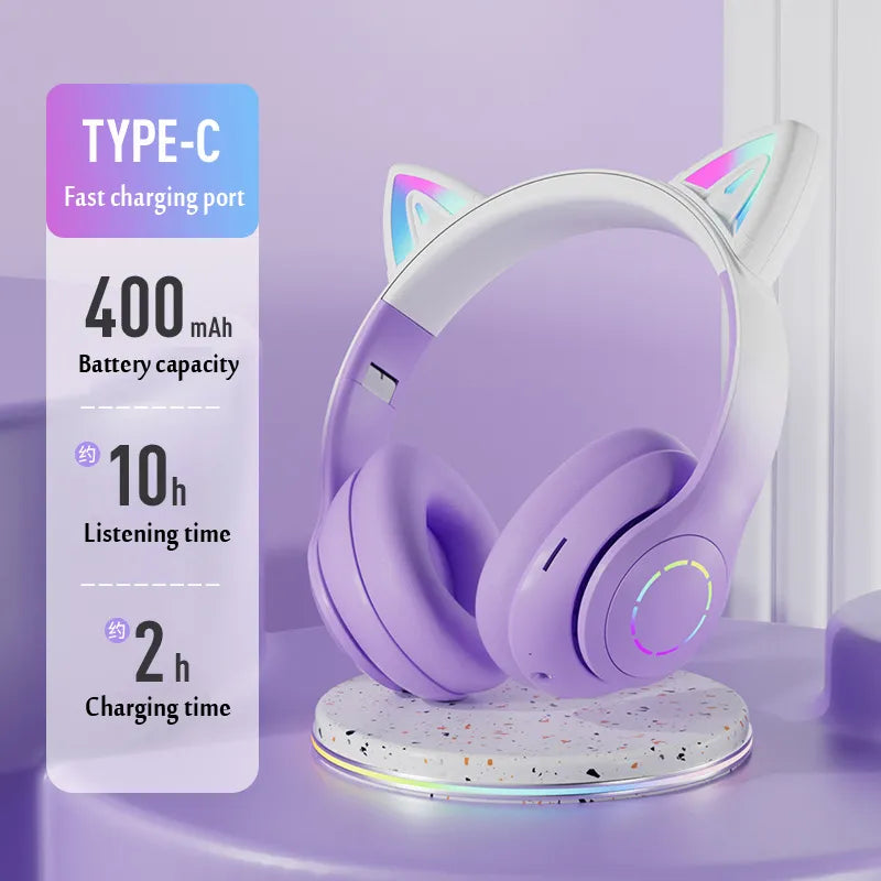 Écouteurs pour chat à LED de couleur dégradée