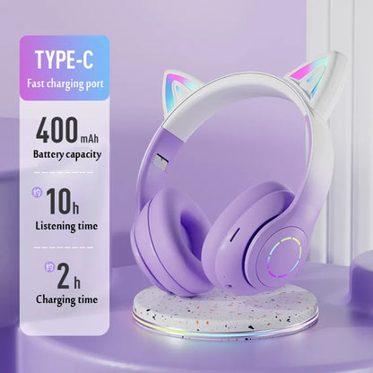 LED-Kopfhörer mit Farbverlauf und Katzen-Motiv