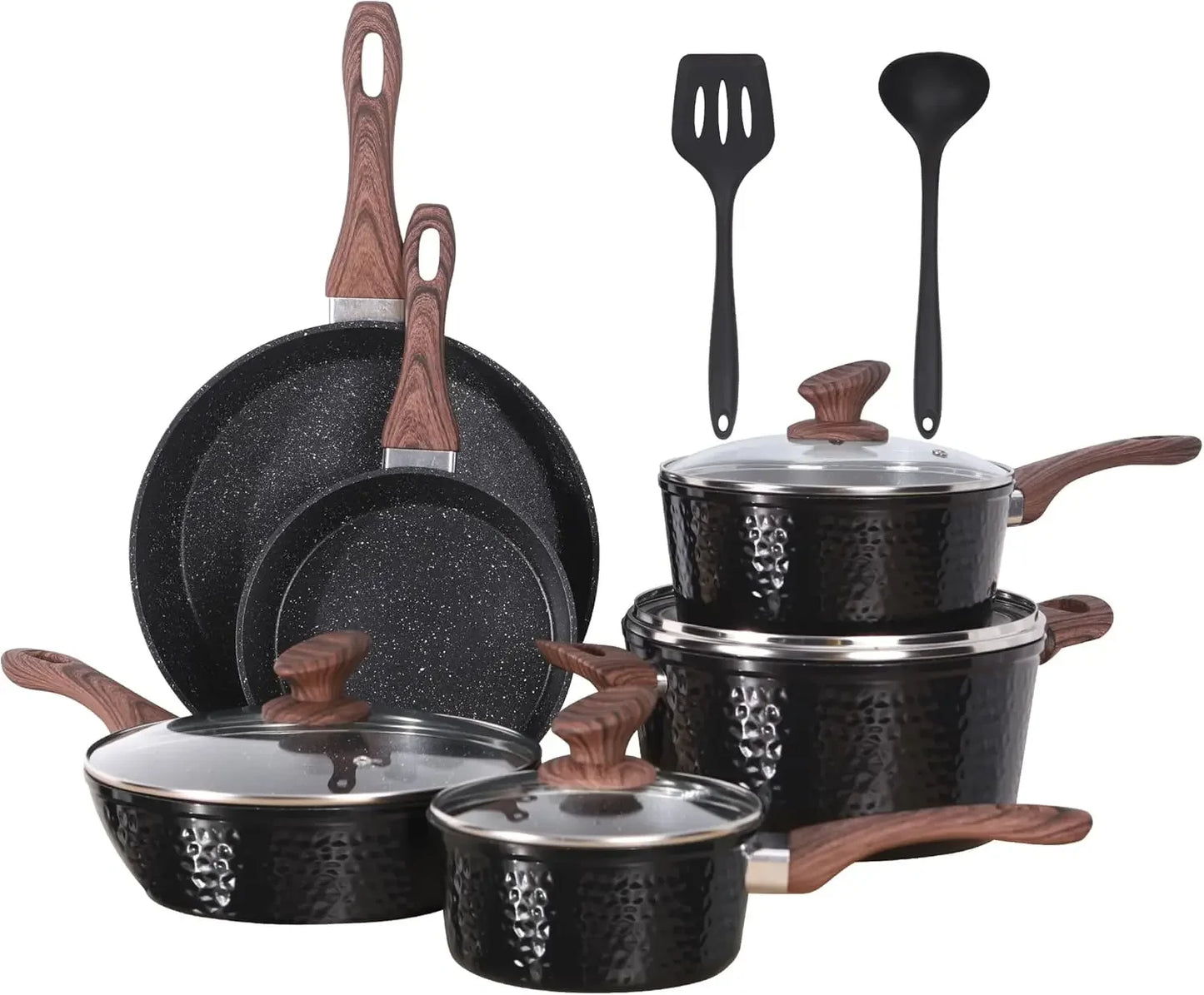 12-Piece Granite Black Nonstick Pots and Pans Set