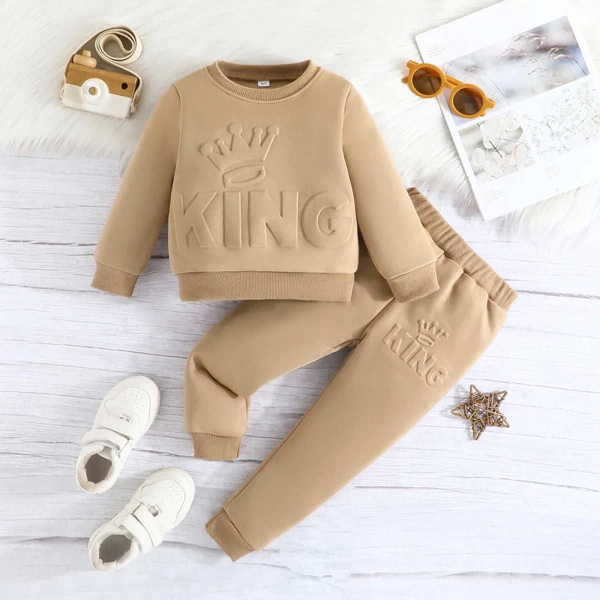 Ensemble de vêtements pour enfants garçons, t-shirts à manches longues avec lettres King mignonnes