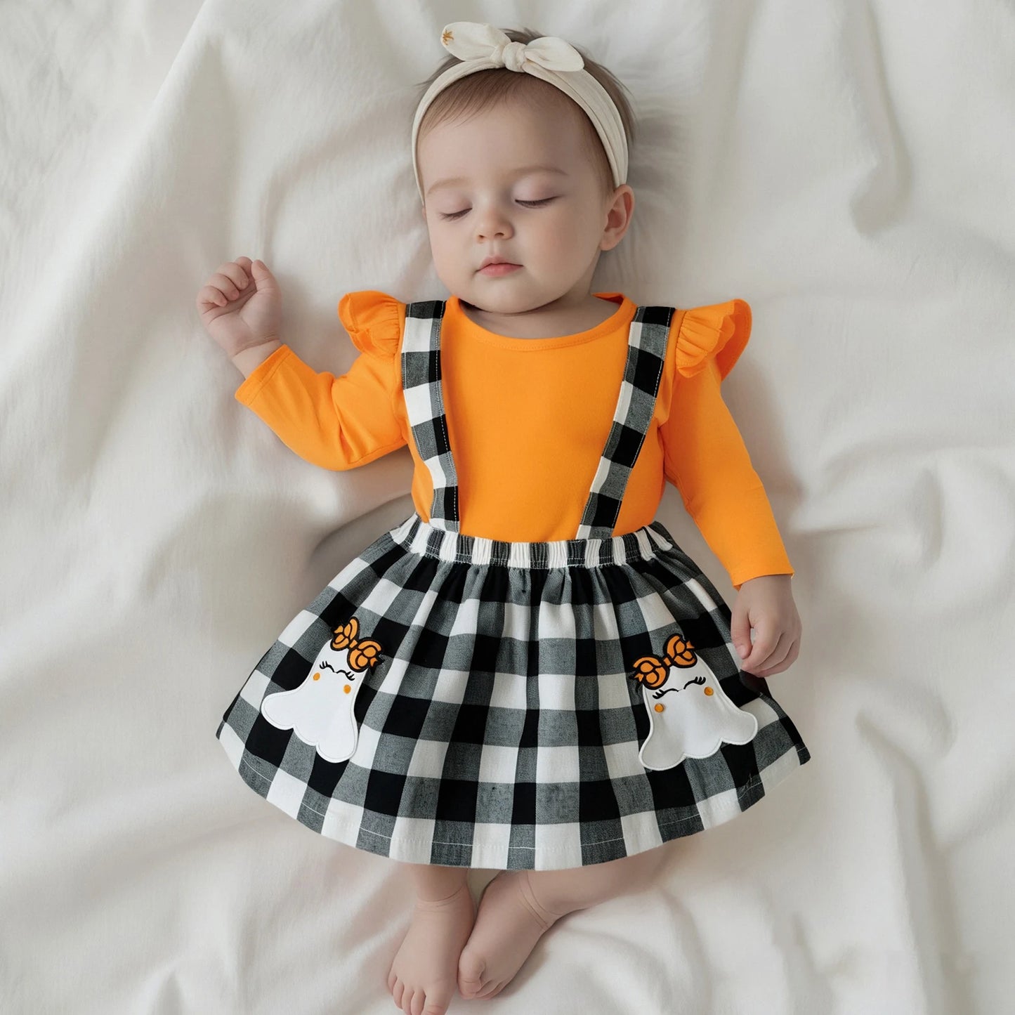 Baby girls rivet plaid long-sleeved dresses