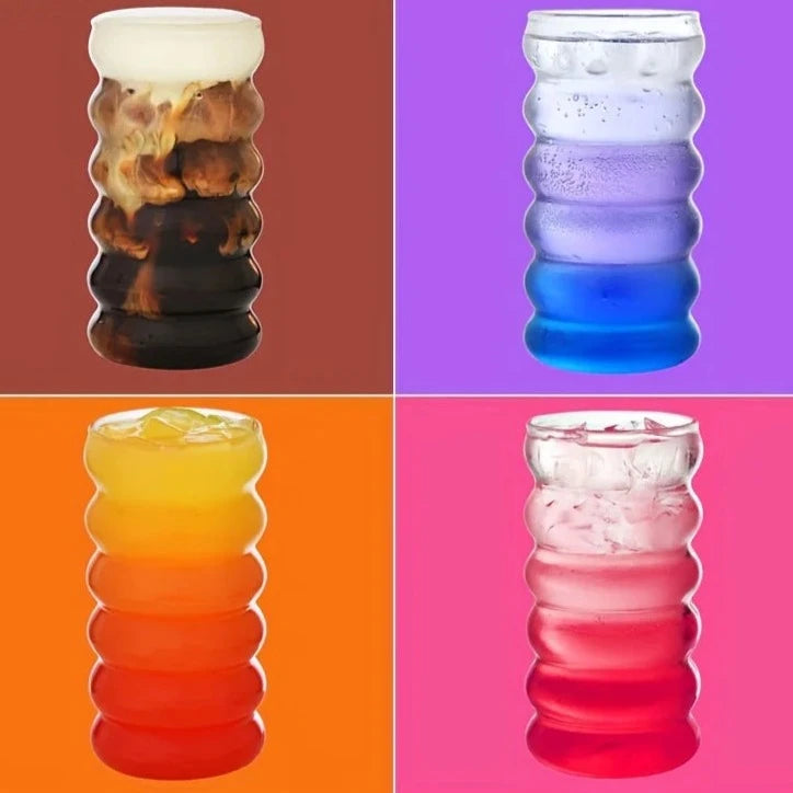 500ML Wave Shape Vintage Beverage Glasses & Straws