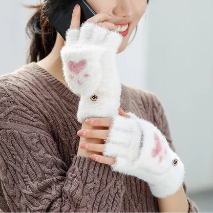 Women’s Warm Fingerless Cat Gloves