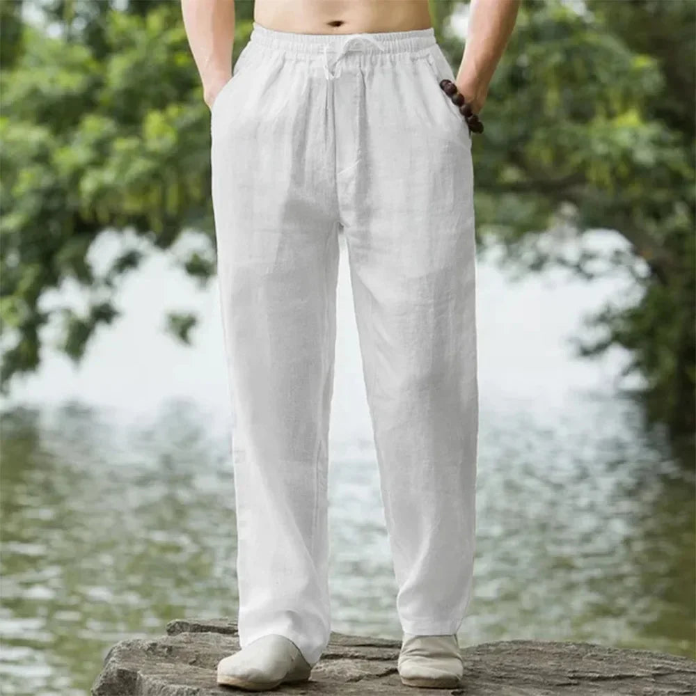 Men's Cotton Linen Wide Led Baggy Trouser Pants