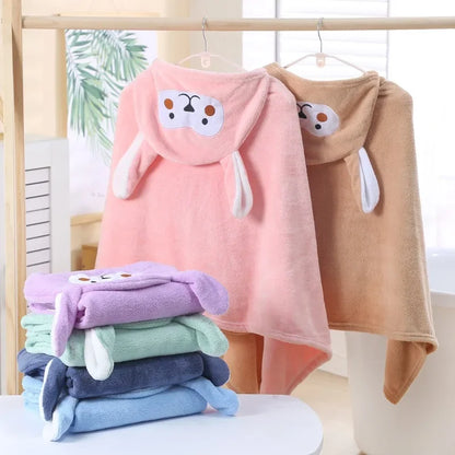 Kids' Hooded Bathrobe Coral Fleece Cartoon Cape Towel