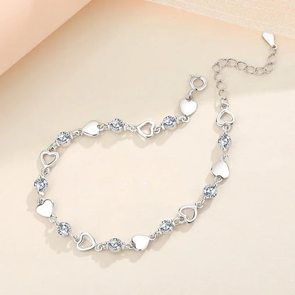 Bracelet rétro en argent sterling 925 en forme de cœur pour femme