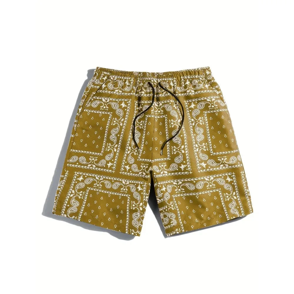 Men Casual Paisley Print Beach Shorts