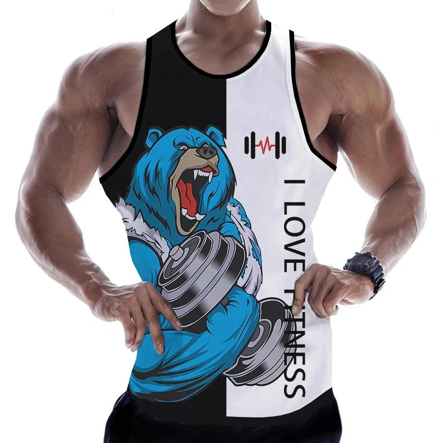 Men 3D Animal Print Sleeveless Tank Top