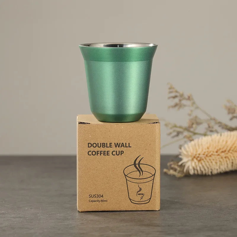 Mini tasses à café à double paroi en acier inoxydable de 80 ml