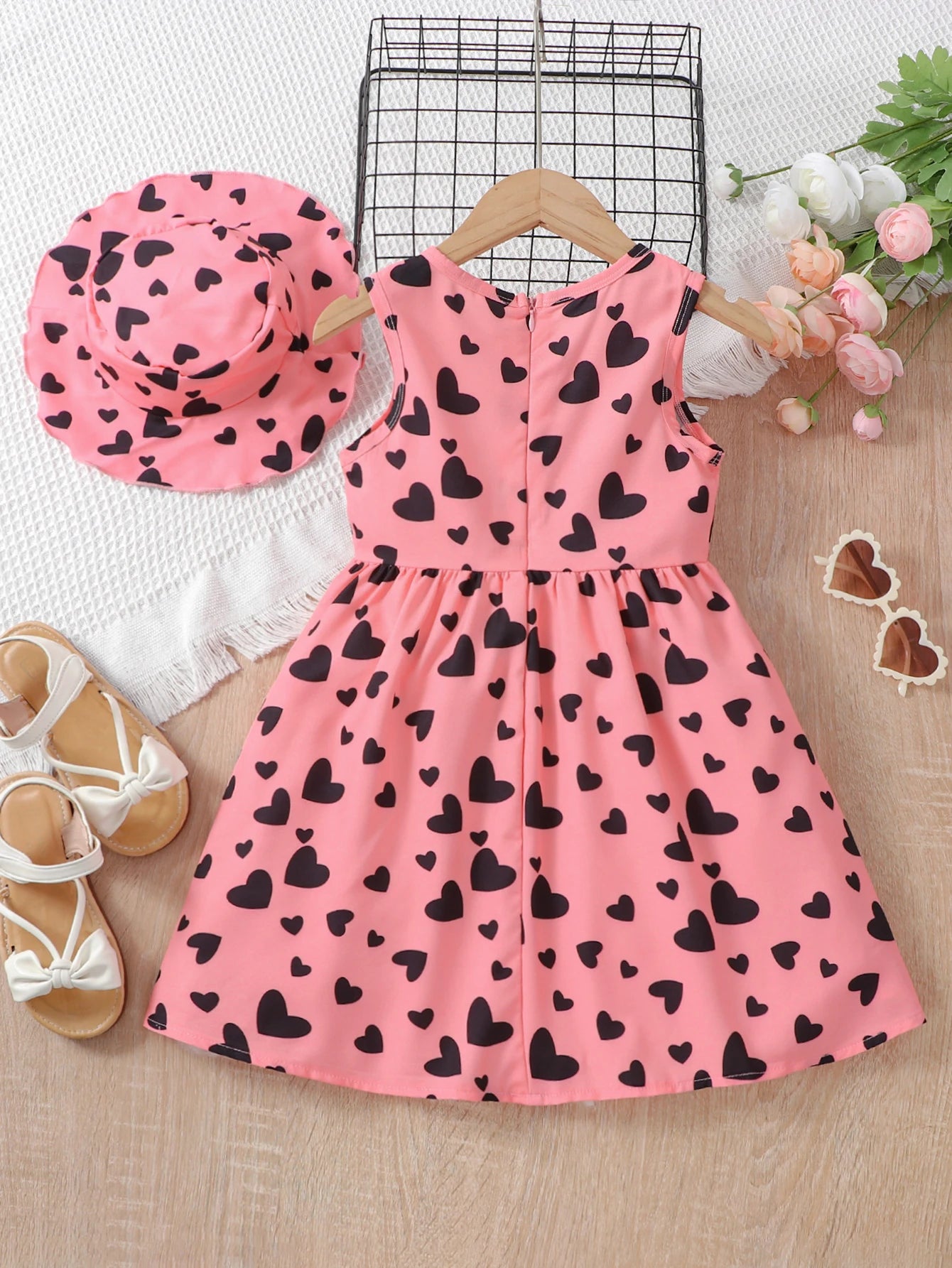 Toddler Girls' Love Heart Print Sleeveless Dress