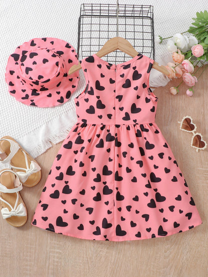 Girls' Love Heart Print Sleeveless Dress