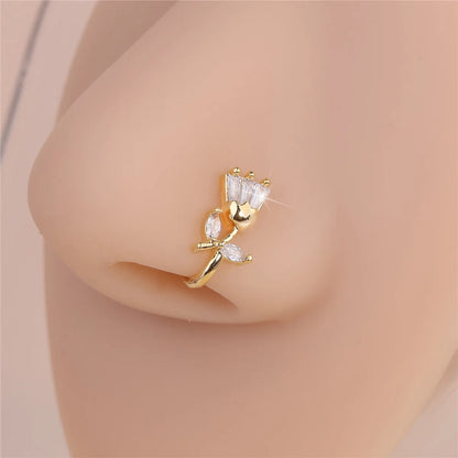 1 pince-nez en forme de U avec double breloque fleur et zircon 